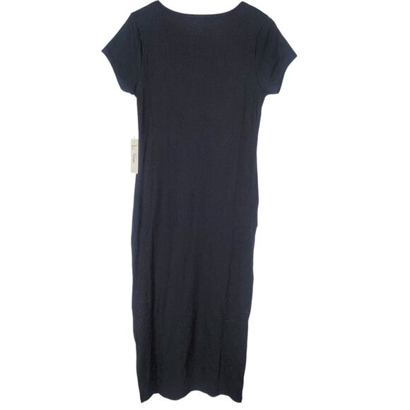 NEW Mate The Label Tencel Rib Short Sleeve Midi Dress XL Black Side Slit Stretch - Picture 6 of 12
